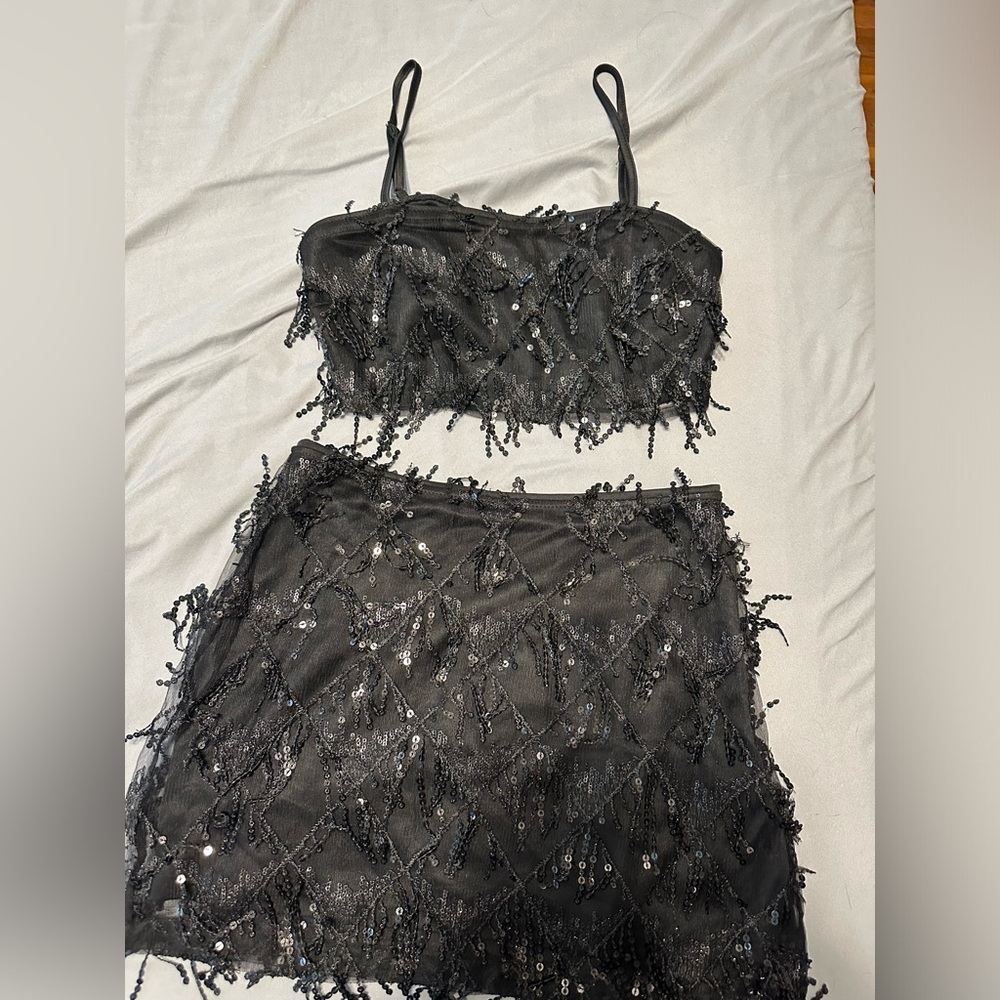 Cider Black Sequin Top and Skirt